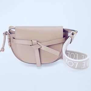 Loewe Gate Dual Mini crossbody bag with jacquard strap cream / tan